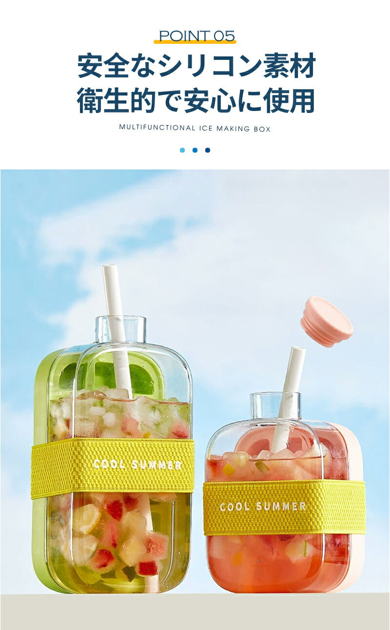 製氷皿 シリコン 製氷器 大容量 ストロー付き アイストレー 透明蓋付 保存ケース 蓋付き 冷蔵庫専用 簡単に取り出す 漏れ防止 超低温耐性 夏休み 冷たい飲みstorage-0155
