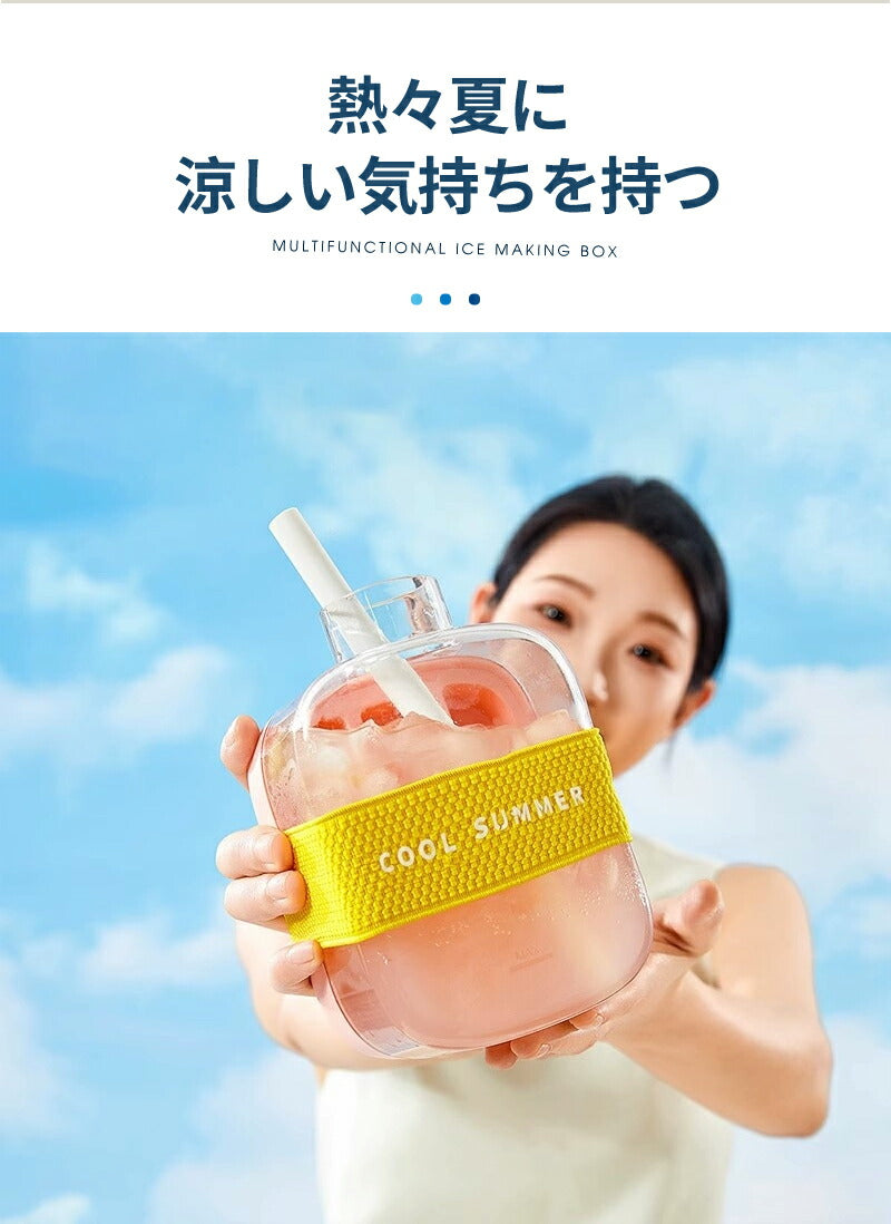 製氷皿 シリコン 製氷器 大容量 ストロー付き アイストレー 透明蓋付 保存ケース 蓋付き 冷蔵庫専用 簡単に取り出す 漏れ防止 超低温耐性 夏休み 冷たい飲みstorage-0155