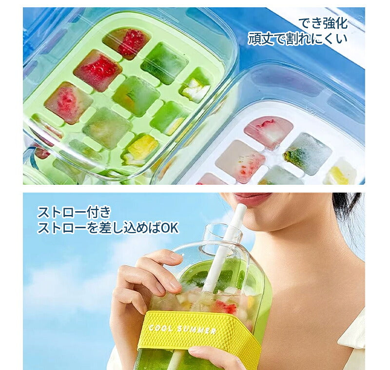 製氷皿 シリコン 製氷器 大容量 ストロー付き アイストレー 透明蓋付 保存ケース 蓋付き 冷蔵庫専用 簡単に取り出す 漏れ防止 超低温耐性 夏休み 冷たい飲み物 ジュース 製氷 キッチン用品 家庭用 透明氷 ビール 蓋つき 宅飲み 小分け