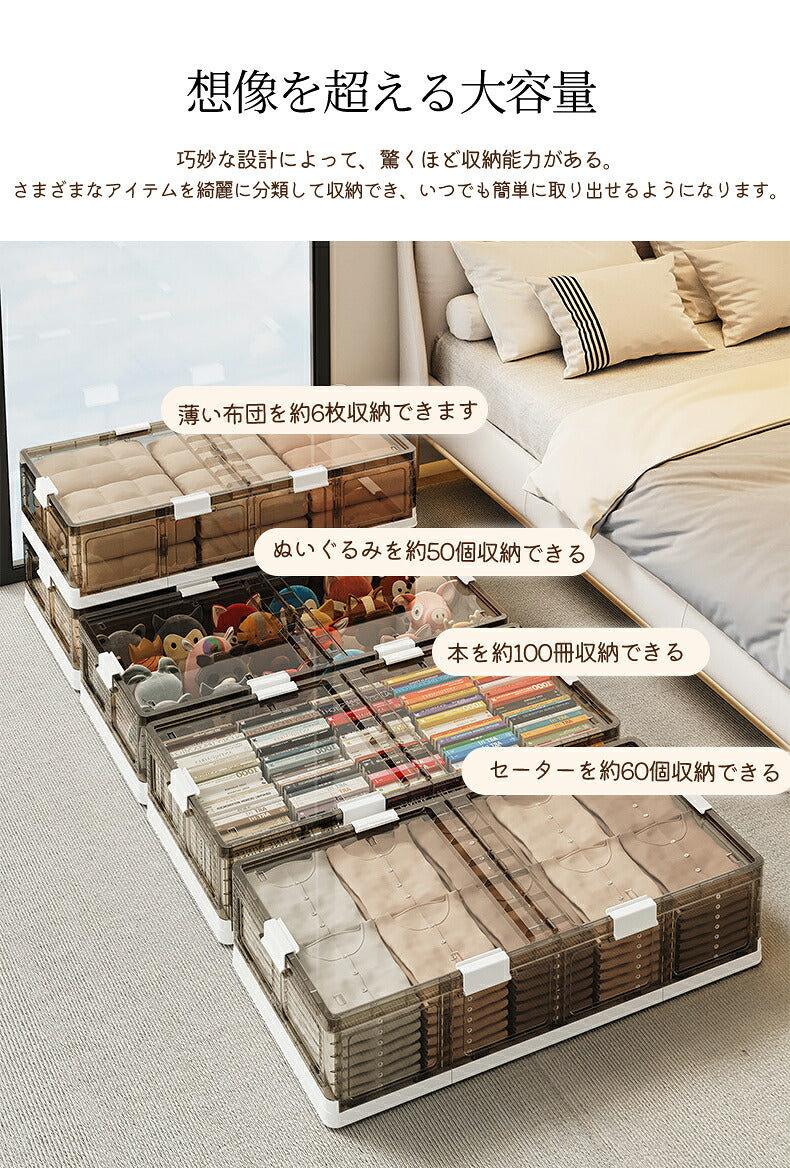 ベッド下 収納ボックス 折りたたみ 27L/38L /35L /50L キャスター ソファ下 コンテナ 折畳み 収納ケース 大容量 押入れ収納 組立簡単 積み重ね ベッド下収納ボックス 透明収納ケース 布団  薄型 折り畳み キャスター付き 収納
