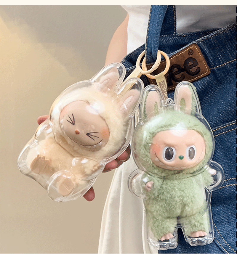 LABUBU ケース クリア カバー 汚れ防止 傷つけ防止 収納バッグ 散歩用 防塵 携帯 収納ケース 透明ケース ぬいぐるみケース らぶぶ ぬいぐるみ ケース コレクションケース お座り姿用 立つ姿用 ラブブ ボックスバッグ 透明ボックス