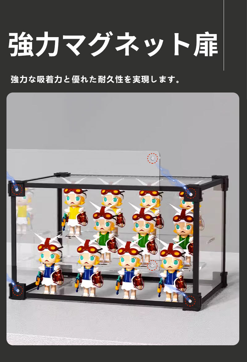 フィギュアケース 収納 アルミ製 積み重ね可能 コレクションケース 透明展示ケース コレクション ボックス クリアケース storage-016-2