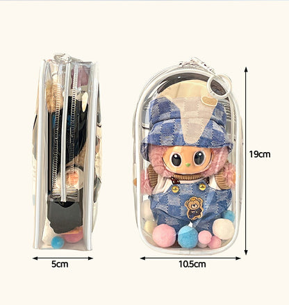 ぬいポーチ 20cm 推し活 ラブブ LABUBU ぬいぐるみポーチ らぶぶ  痛バッグ ぬいぐるみ ポーチ キャリーポーチ ぬいバッグ 推しぬいポーチ 透明 PVC 外出 見せバッグ 人形保管 防水 防塵 推し活バッグ ポンポンボール付 キーホルダー付