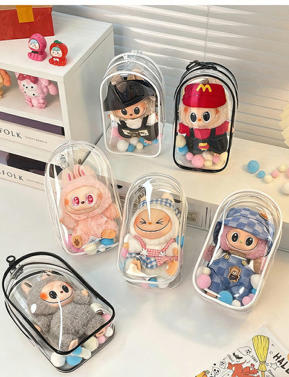 ぬいポーチ 20cm 推し活 ラブブ LABUBU ぬいぐるみポーチ らぶぶ  痛バッグ ぬいぐるみ ポーチ キャリーポーチ ぬいバッグ 推しぬいポーチ 透明 PVC 外出 見せバッグ 人形保管 防水 防塵 推し活バッグ ポンポンボール付 キーホルダー付
