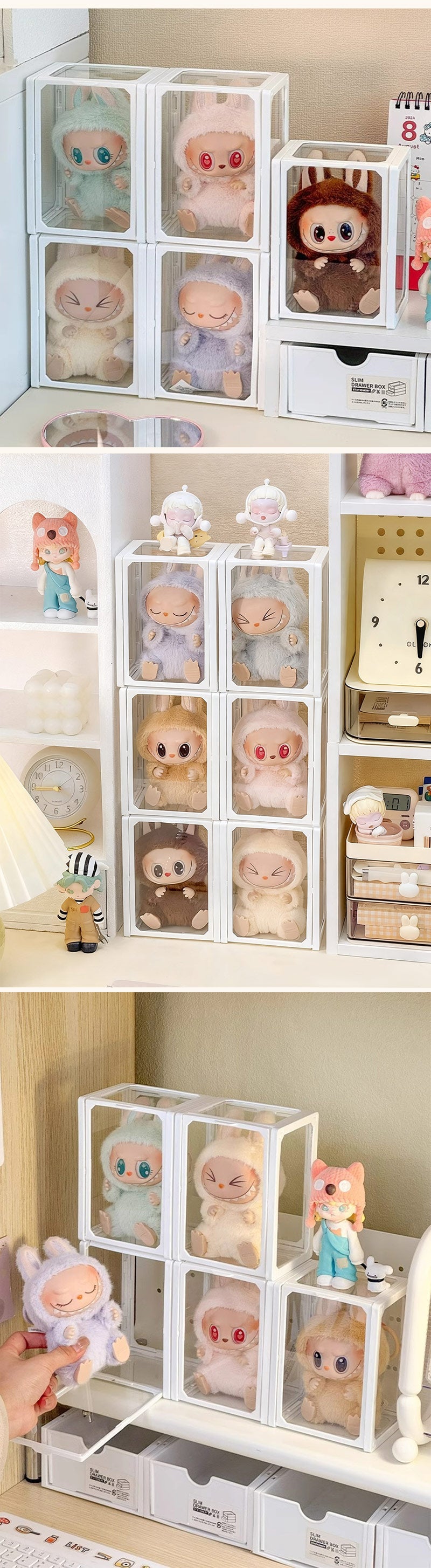 コレクションケース らぶぶ アクリル 棚 ボックス 卓上 LABUBU フィギュアケース ディスプレイケース コレクションボード ラブブ 展示ケース 飾り棚 透明 扉付き スタッキング おしゃれ クリア 人形 コレクション 積み重ね 汚れ防止 傷つけ防止 防塵 収納 透明ボックス