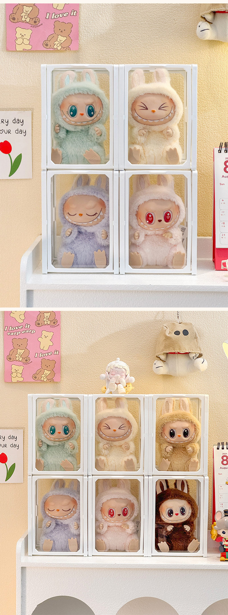 コレクションケース らぶぶ アクリル 棚 ボックス 卓上 LABUBU フィギュアケース ディスプレイケース コレクションボード ラブブ 展示ケース 飾り棚 透明 扉付き スタッキング おしゃれ クリア 人形 コレクション 積み重ね 汚れ防止 傷つけ防止 防塵 収納 透明ボックス