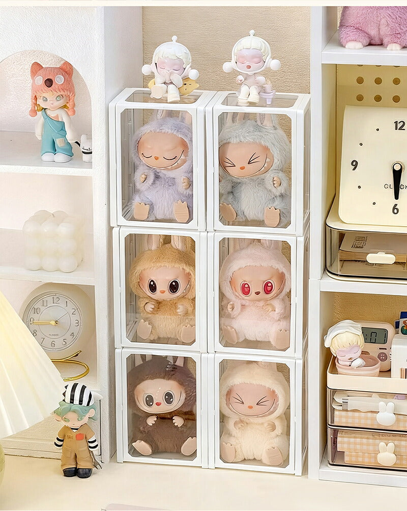 コレクションケース らぶぶ アクリル 棚 ボックス 卓上 LABUBU フィギュアケース ディスプレイケース コレクションボード ラブブ 展示ケース 飾り棚 透明 扉付き スタッキング おしゃれ クリア 人形 コレクション 積み重ね 汚れ防止 傷つけ防止  防塵  収納 透明ボックス