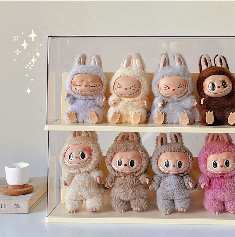 ぬいぐるみ用 収納ケース コーナー収納 ラブブ フィギュアケース らぶぶ クリア 透明LABUBU ディスプレイボックス  保護ケース 汚れ防止 防塵 傷つけ防止 透明ケース ショーケース フィギュア 卓上 収納 人形 積み重ね可能 省スペース