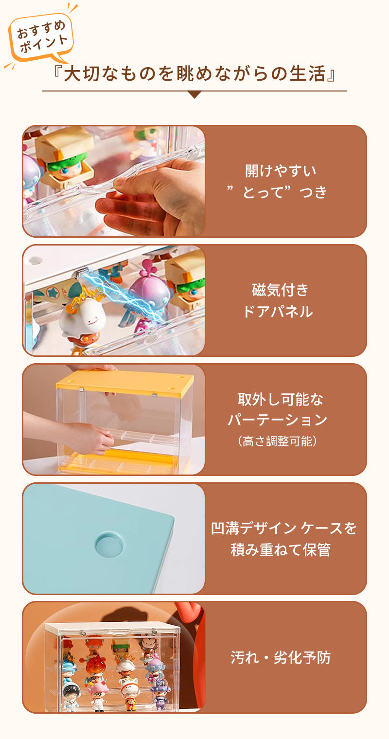 コレクションケース POP MART LABUBU収納 アクリル 棚 卓上 フィギュアケース 積み重ね フィギュア おしゃれ クリア ミニカー ディスプレイケース 小型 透明 扉付き 収納ボックス マグネット式 人形 クリスマス 新年 プレゼント