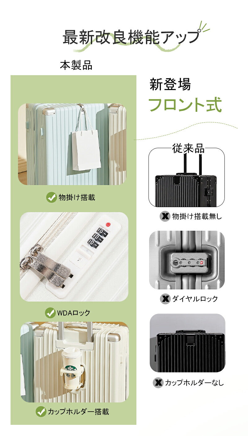 スーツケース キャリーケース Sサイズ フロントオープン 機内持ち込み ドリンクホルダー 静音 軽量 前開き 小型 かわいい 旅行 出張 修学旅行 s m キャリーバッグ トランクケース 短途旅行 2-3日用
