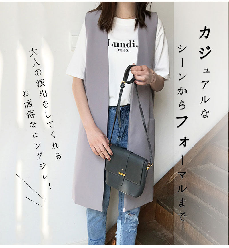 ジレ ベスト トレンチベスト ジレンチ カーディガン ノースリーブ ゆったり キレイ 細見え 上品 体型カバー 大きいサイズ フォーマル 楽ちん 洗える 春 秋suitvest-001