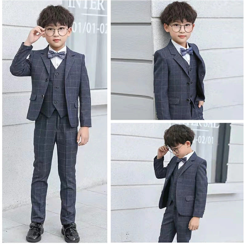 子供 スーツ 男の子 フォーマルスーツ 子供服 男の子スーツ 5点セット スーツ チェック柄 入学式 卒業式 高校生 小学生 中学生 紳士服 キッズ フォーマル おしゃれ 無地 ブローチ 通気性 肩パッド付き こどもスーツ 高級感 長袖 キッズスーツ