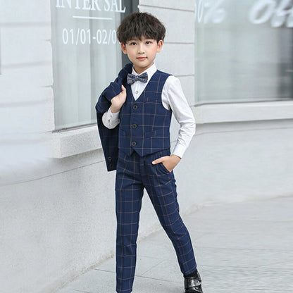 子供 スーツ 男の子 フォーマルスーツ 子供服 男の子スーツ 5点セット スーツ チェック柄 入学式 卒業式 高校生 小学生 中学生 紳士服 キッズ フォーマル おしゃれ 無地 ブローチ 通気性 肩パッド付き こどもスーツ 高級感 長袖 キッズスーツ
