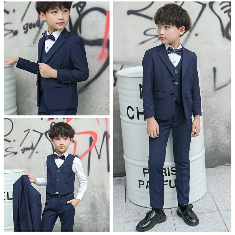 子供 スーツ 男の子 フォーマルスーツ 子供服 男の子スーツ 5点セット スーツ チェック柄 入学式 卒業式 高校生 小学生 中学生 紳士服 キッズ フォーマル おしゃれ 無地 ブローチ 通気性 肩パッド付き こどもスーツ 高級感 長袖 キッズスーツ