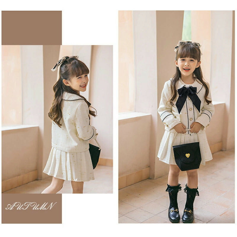 入学式 スーツ 女の子 2点セット 卒業式 女の子 スーツ フォーマル 子どもドレス ピアノ発表会 ワンピース ジュニア 長袖 白 音楽会 小学生 子供 ジャケット スカート スカート キッズ 上品 可愛い  紫