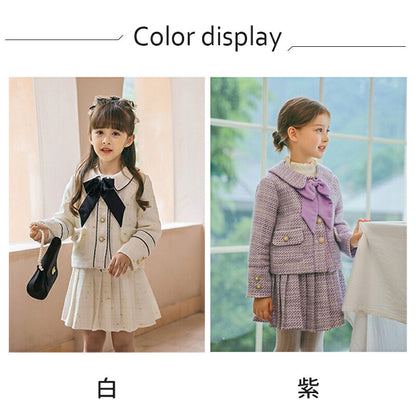 入学式 スーツ 女の子 2点セット 卒業式 女の子 スーツ フォーマル 子どもドレス ピアノ発表会 ワンピース ジュニア 長袖 白 紫 音楽会 小学生 子供 スカート 上品 可愛い ジャケット スカート キッズ