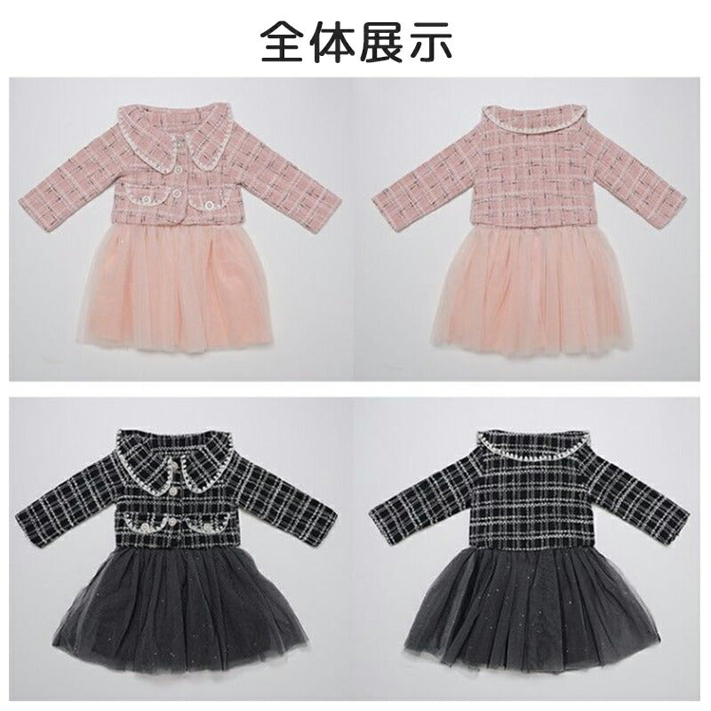 スーツ 女の子 子供 ドレス 2点セット ワンピース チュールドレス フォーマル スーツ 入学式 チェック柄 フォーマsutsu-006-cp