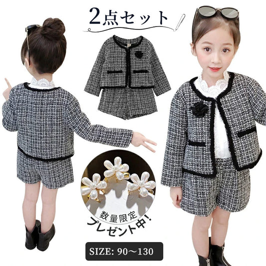 女の子 スーツ 卒業式 小学生 子供服 フォーマルスーツ 入学式 上下セット ベビー 入園式 長袖 キッズ 卒園式 発表会 フォーマル ジャケット 短パン パンツスーツ ホワイト ガールズ ブラック グレー 90cm 100cm 110cm 120cm 130cm