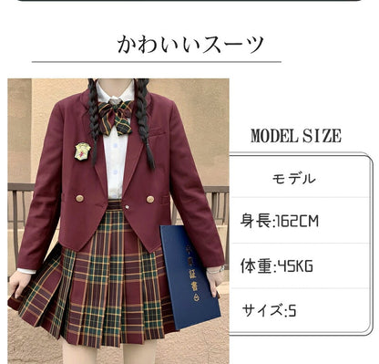 卒業式 スーツ 女の子 小学生 小学校 5点セット フォーマルスーツ 子供スーツ jk制服 高校生 女子高生 XS S M L XL XXL 150 160 キッズ ジャケット ブラウス チェックスカート フォーマル 制服 リボン 中学生 スカート