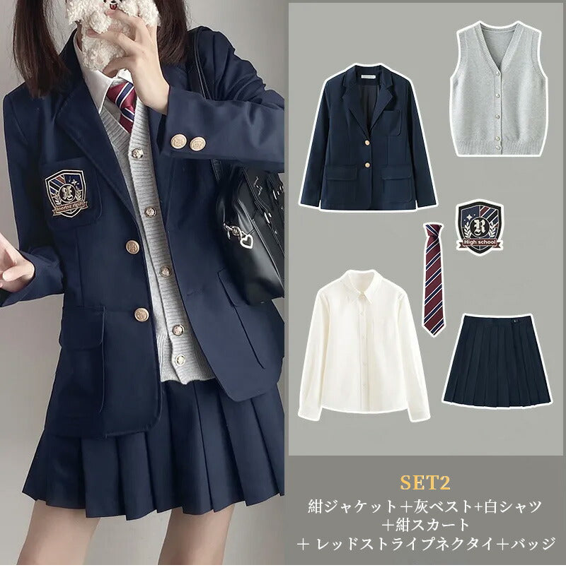 【最大1000円クーポン+P5倍★19日 20時~】スーツ 女の子 6点セット セット 制服 中学生 卒業式 フォーマル 女の子スーツ ベスト付 JK制服 ブレsutu-012