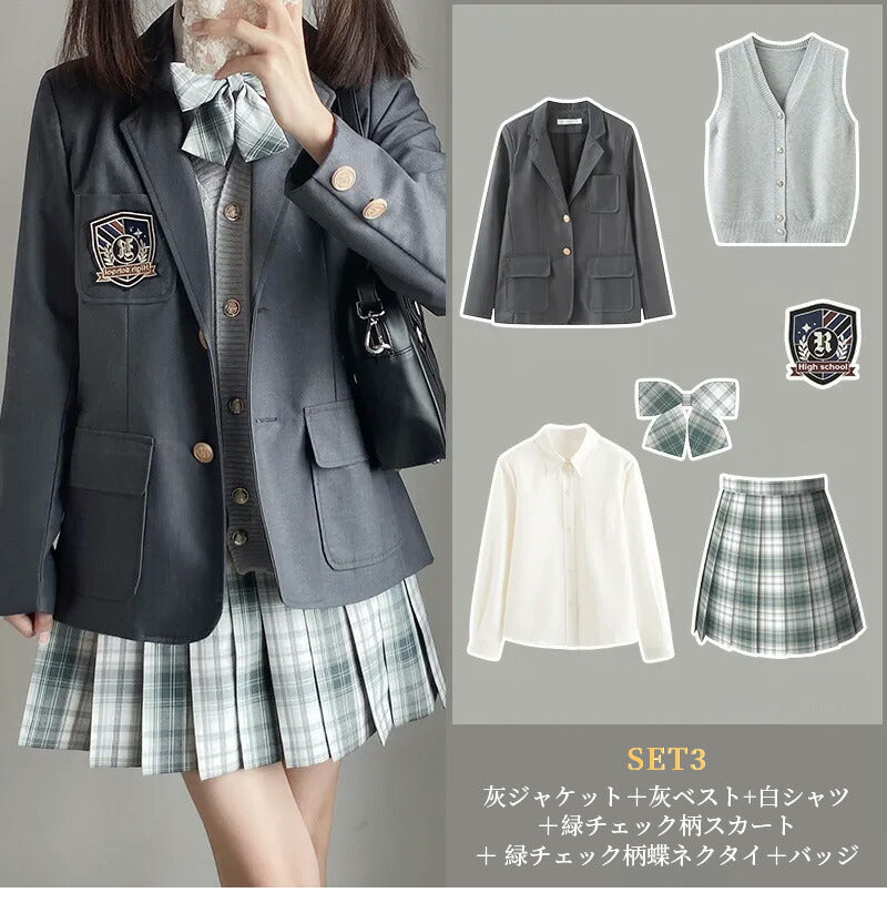 【最大1000円クーポン+P5倍★19日 20時~】スーツ 女の子 6点セット セット 制服 中学生 卒業式 フォーマル 女の子スーツ ベスト付 JK制服 ブレsutu-012