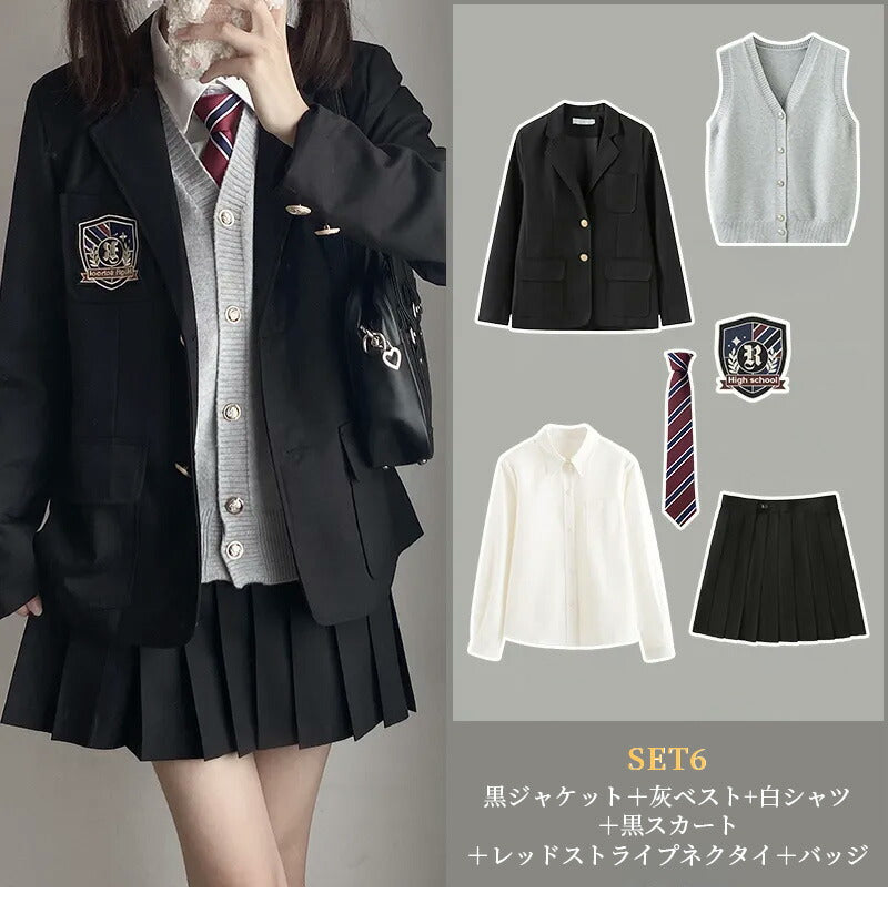 【最大1000円クーポン+P5倍★19日 20時~】スーツ 女の子 6点セット セット 制服 中学生 卒業式 フォーマル 女の子スーツ ベスト付 JK制服 ブレsutu-012