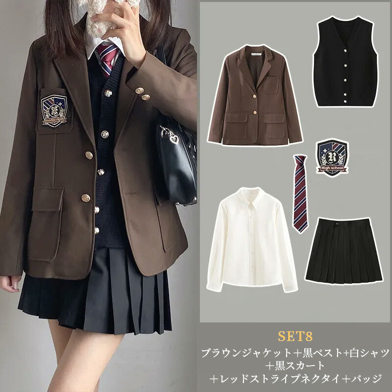 【最大1000円クーポン+P5倍★19日 20時~】スーツ 女の子 6点セット セット 制服 中学生 卒業式 フォーマル 女の子スーツ ベスト付 JK制服 ブレsutu-012