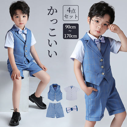 フォーマル 夏 スーツ 男の子 半袖シャツ 90 110 130 140 150 子供スーツ 発表会 4点セット 結婚式 半ズボン 保育園 入学式 入園式 超お得 子供 ハープパンツ 七五三 ネクタイキッズ ジュニア 紳士服 ピアノ 演出服 保育所 退所式 誕生日 100 120 160 170cm 卒園式