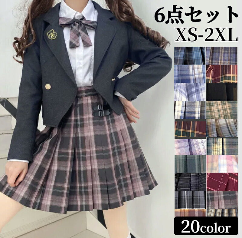 卒業式 スーツ 女の子 6点セット フォーマルスーツ 入学式 子供スーツ jk制服 入学式スーツ 高校生 小学生 中学生 女子高生 キッズ ジャケット ブラウス スーツセット チェックスカート フォーマル 制服 大きいサイズ スカート リボン