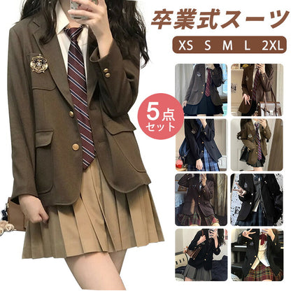 卒業式 スーツ 女の子 5点セット フォーマルスーツ スーツ女の子 子供スーツ キッズスーツ jk制服 子供服 高校生 小学生 小学校 女子高生 入学式 ジャケット スカート リボン ブラウス 中学生 XS S M L XL XXL 150 160 165 韓国風