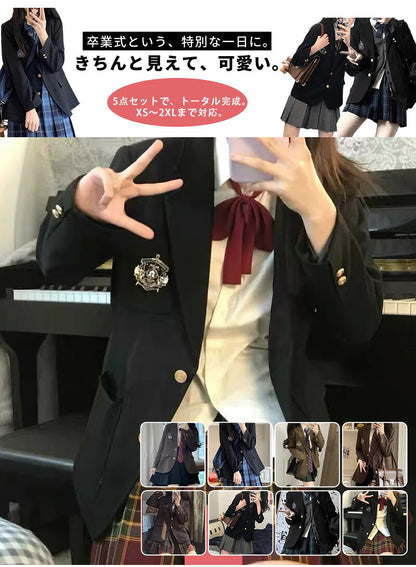卒業式 スーツ 女の子 5点セット フォーマルスーツ スーツ女の子 子供スーツ キッズスーツ jk制服 子供服 高校生 小学生 小学校 女子高生 入学式 ジャケット スカート リボン ブラウス 中学生 XS S M L XL XXL 150 160 165 韓国風