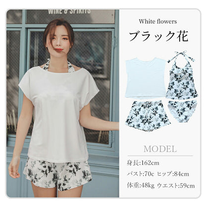 水着 レディース 体型カバー セパレート 大きいサイズ 半袖 タンキニ ４点セット ママ水着 30代 40代 50代 60代 オトナ女子 大人 女子 セット かわいい おしゃれ カバーアップ ショートパンツ ぽっちゃり 可愛い パンツ 人気 体型 水陸両用