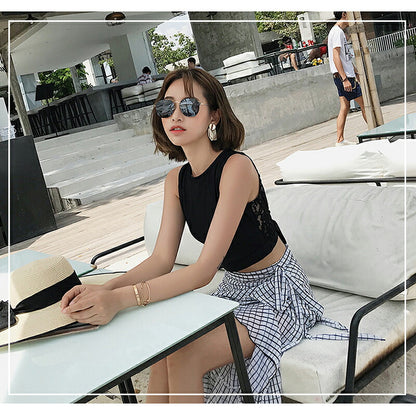 水着 レディース 体型カバー セパレート ハイネック ビキニ パレオ付き 3点セット タンキニ 小胸 盛れる チェック柄 20代 30代 40代 おしゃれ 無地 セクシー ハイウエスト お腹 お尻 太もも カバーアップ 露出控えめ 水陸両用