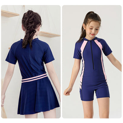 スクール水着 女の子 水着 2点セット セパレート ロンパース両用 競技水着 キッズ ラッシュガード 小学生 中学生 日焼け防止 温泉 プール スカート スクール スイミング ラッシュガード みずぎ 学校 ラッシュガード 水泳授業 女の子水着
