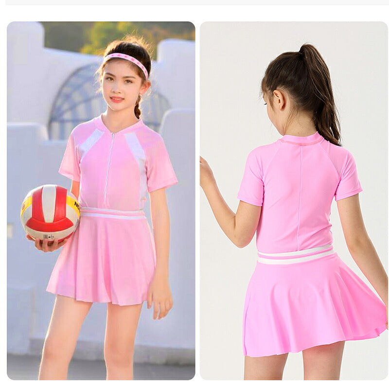 スクール水着 女の子 水着 2点セット セパレート ロンパース両用 競技水着 キッズ ラッシュガード 小学生 中学生 日焼け防止 温泉 プール スカート スクール スイミング ラッシュガード みずぎ 学校 ラッシュガード 水泳授業 女の子水着