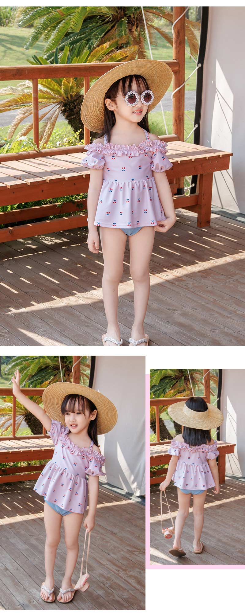 女の子 水着 セパレート フリル キッズ セット水着 オフショルダー アジャスター  水着セット 子供 かわいい 3点セット パフスリーブ スイムキャップ 日焼け対策 半袖 ハート 2歳 3歳 90 100 110 120  130 黒 130cm 100cm セパレート水着
