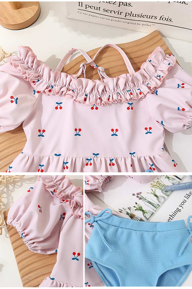 女の子 水着 セパレート フリル キッズ セット水着 オフショルダー アジャスター  水着セット 子供 かわいい 3点セット パフスリーブ スイムキャップ 日焼け対策 半袖 ハート 2歳 3歳 90 100 110 120  130 黒 130cm 100cm セパレート水着