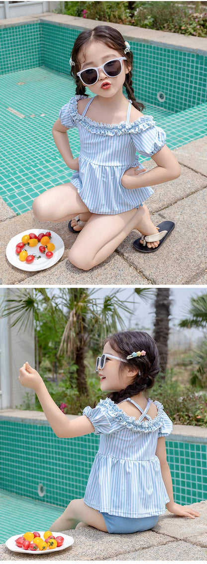 女の子 水着 セパレート フリル キッズ セット水着 オフショルダー アジャスター  水着セット 子供 かわいい 3点セット パフスリーブ スイムキャップ 日焼け対策 半袖 ハート 2歳 3歳 90 100 110 120  130 黒 130cm 100cm セパレート水着