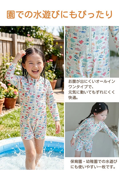 水着 男の子 女の子 ベビー水着 半袖 ロンパース キャップ付き キッズ水着 2点セット 子供水着 オールインワン つなぎ UVカット UPF50+ ベビー 男児 キッズ 女児 子供用 ガールズ 80～130 保育園 水遊び 幼稚園 プール 海水浴 日焼け対策
