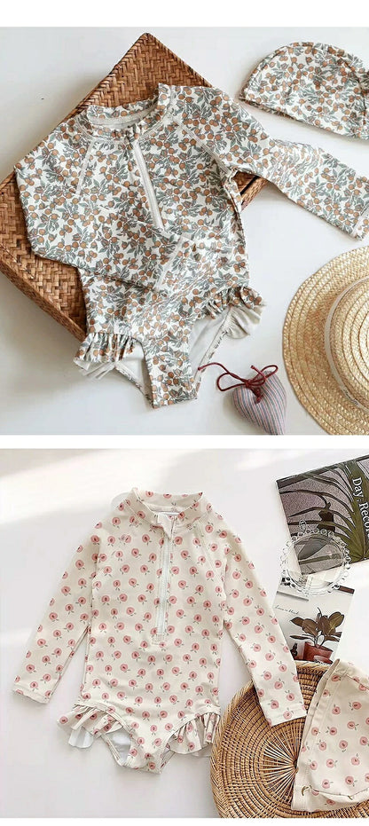 水着 女の子 ベビー水着 半袖 ロンパース キャップ付き キッズ水着 2点セット 子供水着 オールインワン つなぎ UVカット UPF50+ ベビー キッズ 女児 子供用 ガールズ 80～130 保育園 水遊び 幼稚園 プール 海水浴 日焼け対策