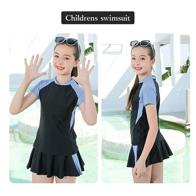 水着 女の子 小学生 セパレート 2点 セット トップス 半袖 ショートパンツ スカート スクール水着 可愛い キッズ水着 子供 キッズ ジュニア ガールズ 中学生 高校生 女子 ラッシュガード  プール体型カバー 140cm/150cm/160cm/170cm