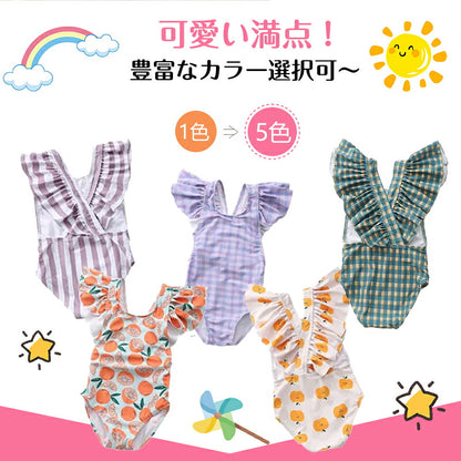 子供 水着 女の子 ベビー 水着 女の子 80 70 90 子供水着 キッズ 水着 女の子 水着 女児 ワンピース100 110 120 子供用 ワンピース型 キッズ水着 キュート 夏のワンピース かわいい フリル キャップ付き みずぎ チェック ストライプ柄