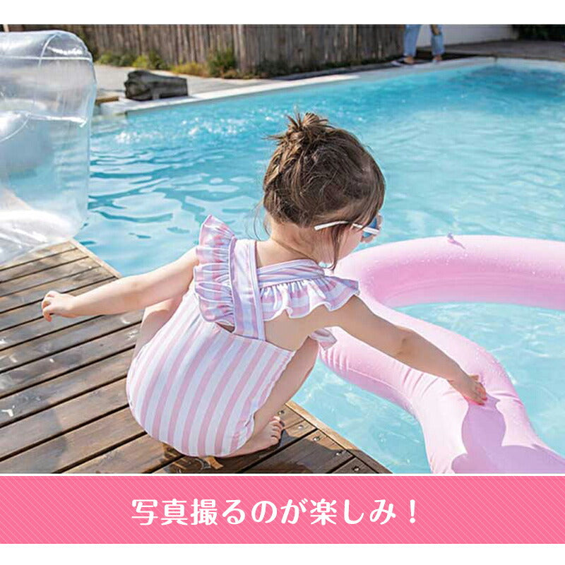 子供 水着 女の子 ベビー 水着 女の子 80 70 90 子供水着 キッズ 水着 女の子 水着 女児 ワンピース100 110 120 子供用 ワンピース型 キッズ水着 キュート 夏のワンピース かわいい フリル キャップ付き みずぎ チェック ストライプ柄