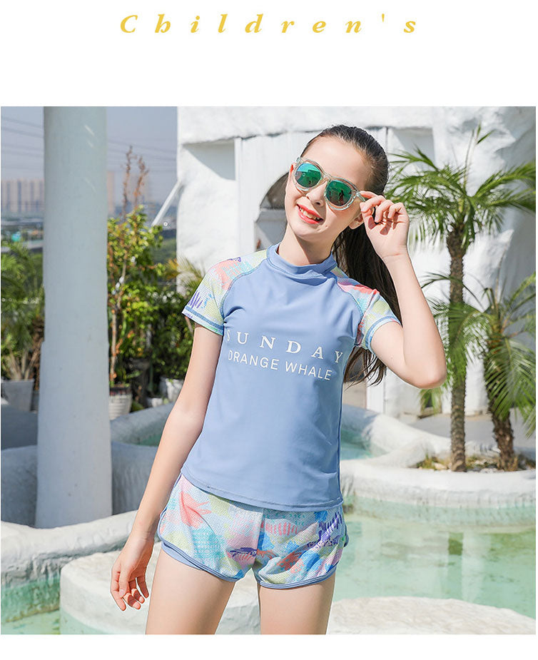 一部即納★ キッズ 水着 女の子 ジュニア フィットネス水着 ラッシュガード セパレート ショーツ 2点セット 半袖 レディース ガールズ 水遊び プール 海 川 動きやすい おしゃれ かわいい 体型カバー 大人も対応 140cm 150cm 160cm 170cm