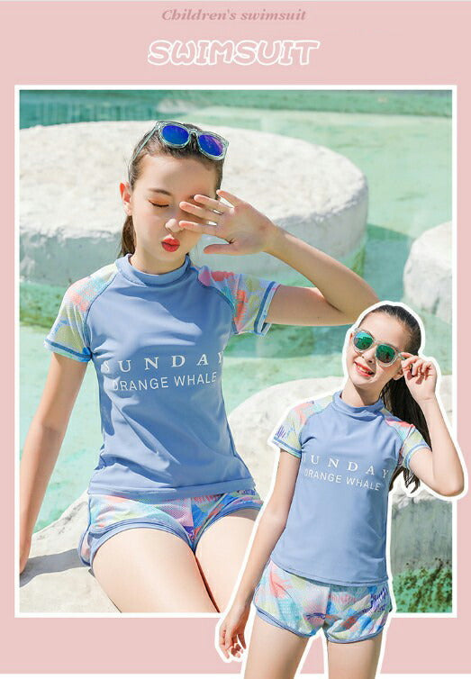 一部即納★ キッズ 水着 女の子 ジュニア フィットネス水着 ラッシュガード セパレート ショーツ 2点セット 半袖 レディース ガールズ 水遊び プール 海 川 動きやすい おしゃれ かわいい 体型カバー 大人も対応 140cm 150cm 160cm 170cm