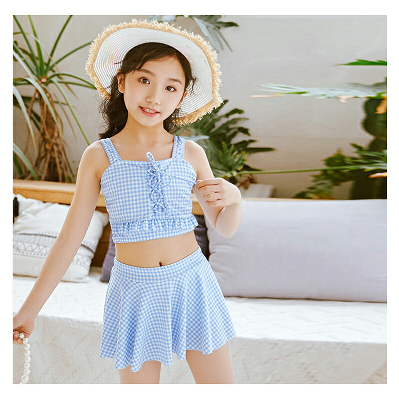 キッズ 水着 女の子 セパレート スカート 子供 水着 幼稚園 保育園 上下セット チェック プリンセス 子供水着 キッズ水着 女の子水着 女児用 水遊び　ジュニア キュート スクール プール ビーチ 海水浴 練習用 95-140cm