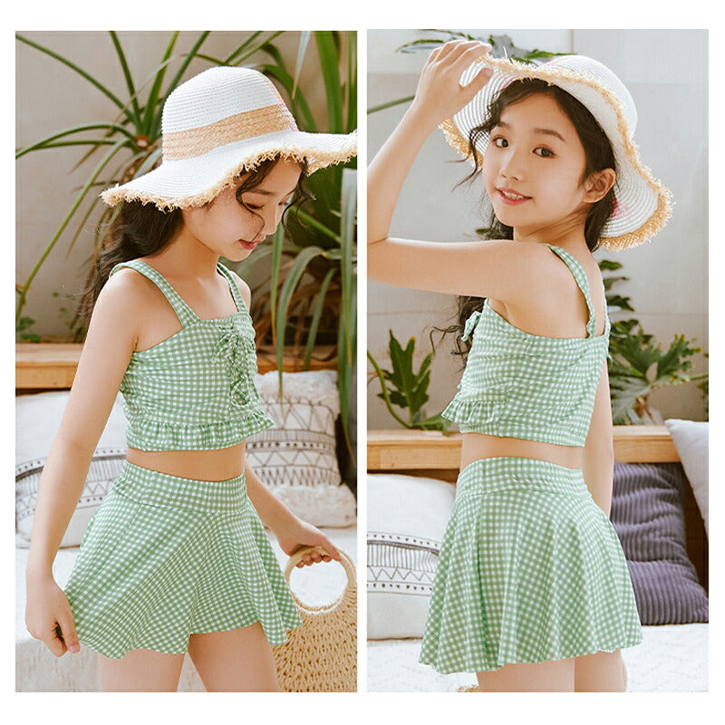 キッズ 水着 女の子 セパレート スカート 子供 水着 幼稚園 保育園 上下セット チェック プリンセス 子供水着 キッズ水着 女の子水着 女児用 水遊び　ジュニア キュート スクール プール ビーチ 海水浴 練習用 95-140cm