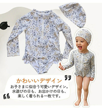水着 女の子 ベビー水着 半袖 ロンパース キャップ付き キッズ水着 2点セット 子供水着 オールインワン つなぎ UVカット UPF50+ ベビー キッズ 女児 子供用 ガールズ 80～130 保育園 水遊び 幼稚園 プール 海水浴 日焼け対策