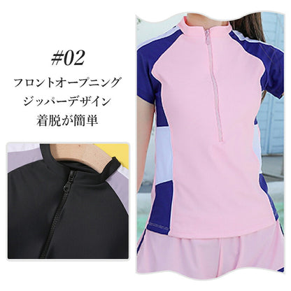 水着 女の子 小学生 セパレート 2点 セット トップス 半袖 ショートパンツ スカート スクール水着 可愛い キッズ水着 子供 キッズ ジュニア ガールズ 中学生 高校生 女子 ラッシュガード  プール体型カバー 140cm/150cm/160cm/170cm