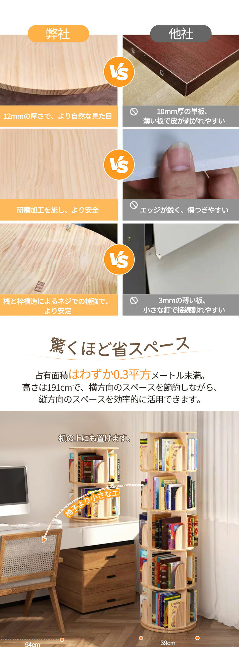 回転式本棚 飾り棚 絵本棚 回転本棚 木製 子供 漫画 ブックシェルフ 省スペース 絵本 漫画 小さい 回転ラック 木目 CD DVD コミック収納 ナチュラルtana-006